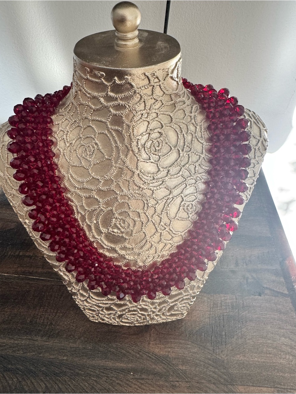 Deep Red Faceted Beaded Statement Necklace